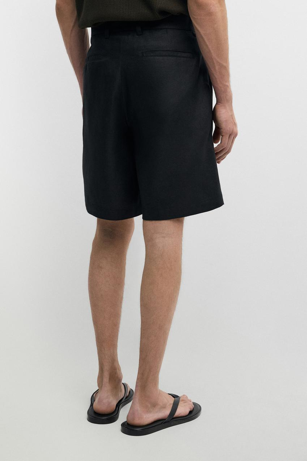 Massimo Dutti Льняные шорты-бермуды с вытачками, черный