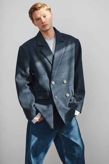 Пальто-пиджак мужское, синяя клетка