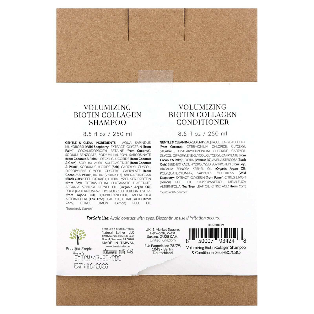 Tree To Tub, набор, шампунь и кондиционер, для объема, биотин и коллаген, сицилийский лимон и чайное дерево, набор из 2 предметов, по 250 мл (8,5 жидк. унции)