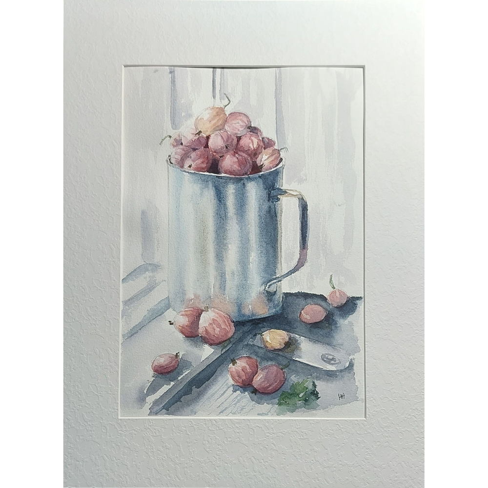 Картина авторская акварельная в паспарту 30х40 см на стену для интерьера "Летний завтрак"