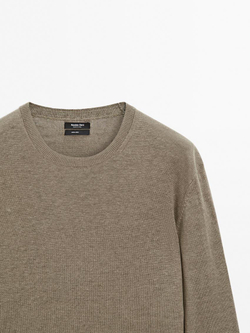 Massimo Dutti Свитер из тонкой 100% льняной ткани, зеленоватый