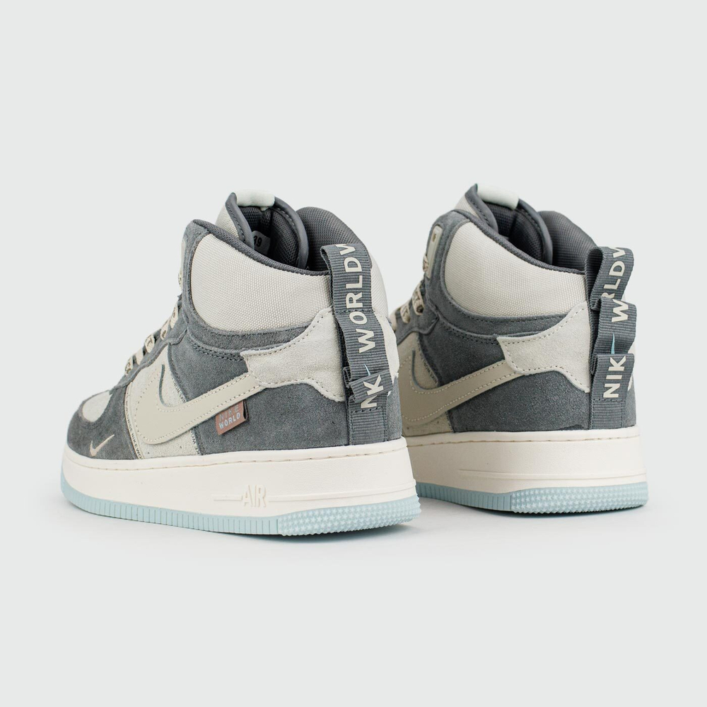 Кроссовки Nike Air Force 1 Mid Grey / White Blue Ftwr. with Fur Wmns