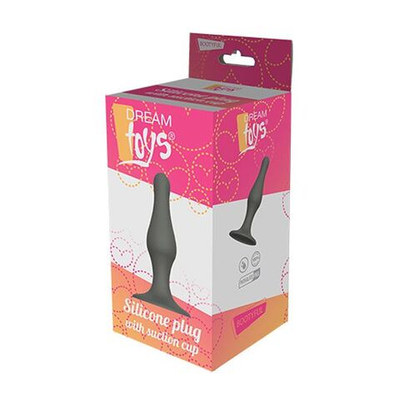 Серый удлиненный анальный стимулятор PLUG WITH SUCTION CUP - 10,3 см. (Цвет: серый)