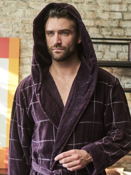 Мужской махровый халат Kevin с капюшоном баклажан POLENS
