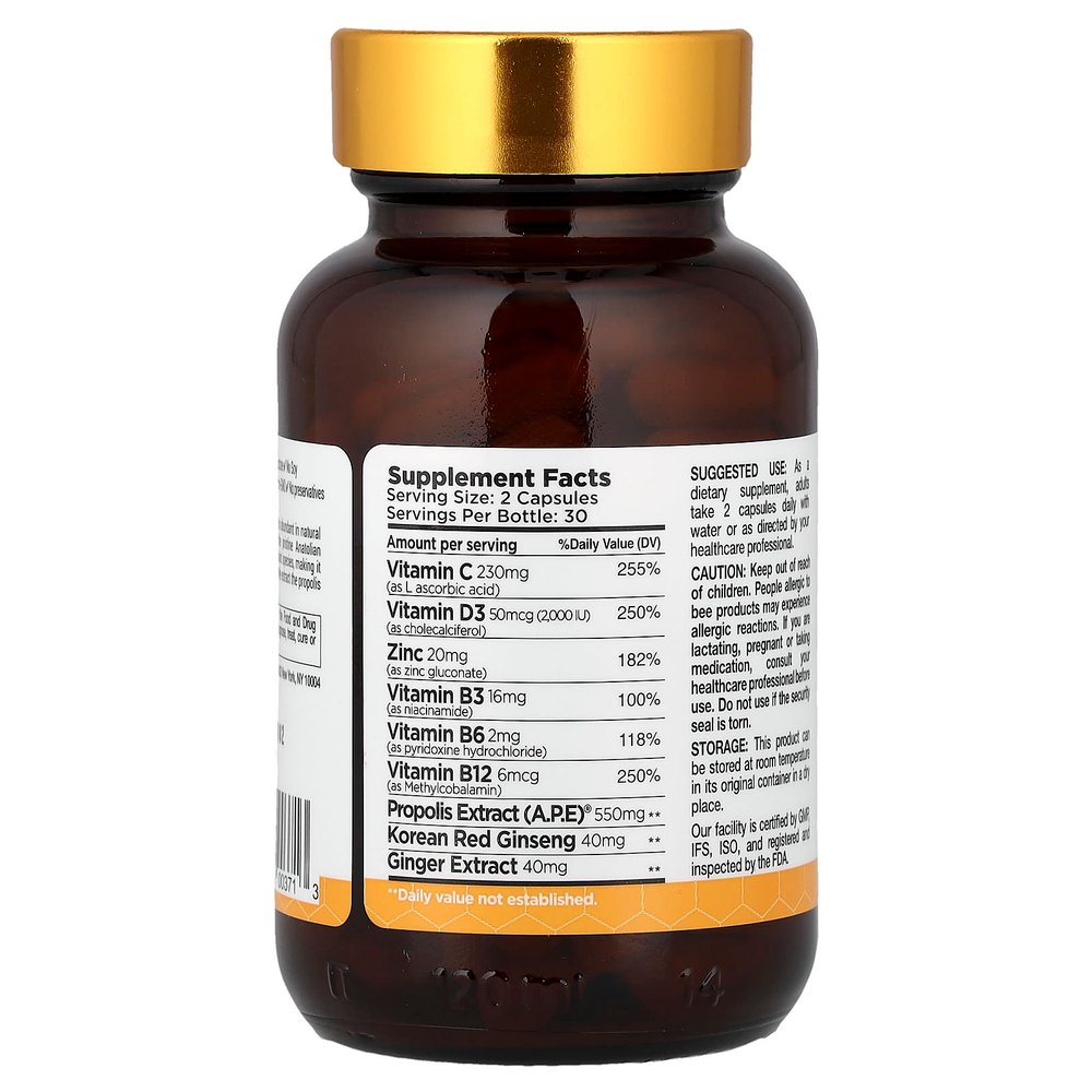 Bee & You, мультивитаминные капсулы с прополисом, имбирем и женьшенем, повышенная эффективность, 60 капсул