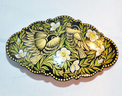 Заколка с ручной росписью Палех "Птички" №2