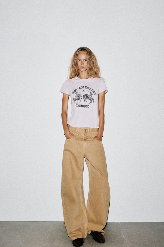 ZARA ФУТБОЛКА С ЭФФЕКТОМ ПОТЕРТОСТИ, РОЗОВЫЙ