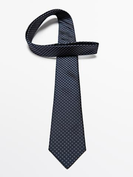 Massimo Dutti Галстук из 100% шелка с узором, темно-синий
