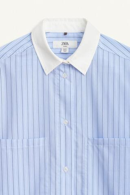 ZARA РУБАШКА С ДЛИННЫМИ РУКАВАМИ, СИНИЙ