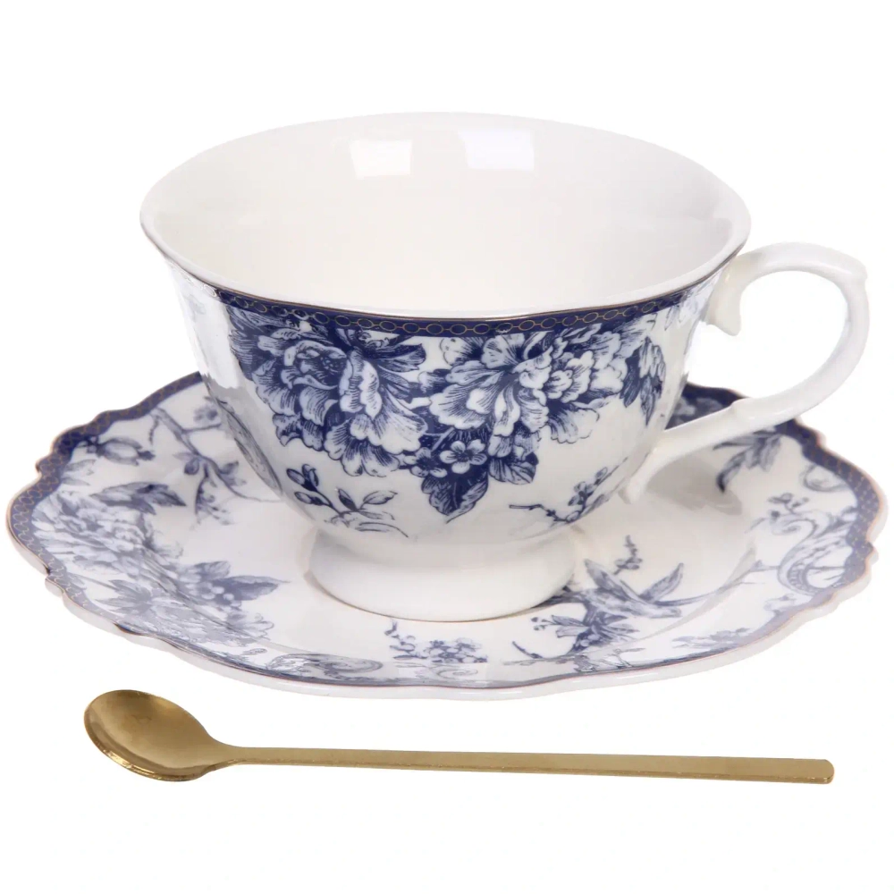 Чайная пара «Эдем» (кружка 250мл, блюдце,ложка) синяя