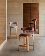 Барный стул Granite из зеленой синели и ясеня с отделкой орех 75 см