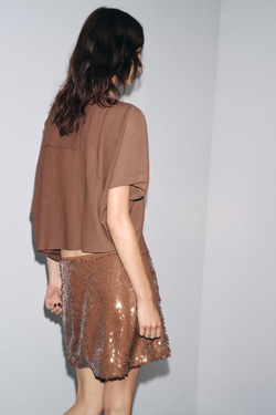 ZARA ОДНОТОННЫЙ ТРИКОТАЖНЫЙ ТОП-НАКИДКА, ШОКОЛАДНЫЙ