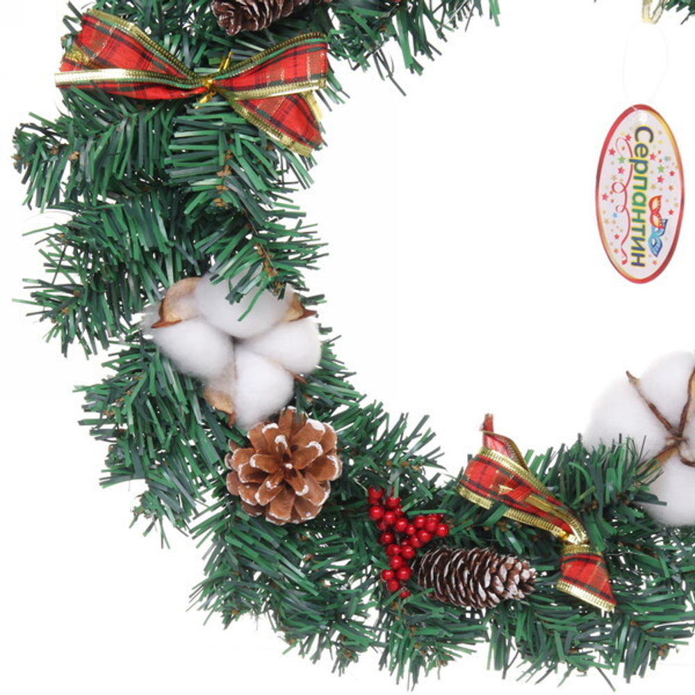 Венок хвойный новогодний «Праздничная радость» 30 см, красный