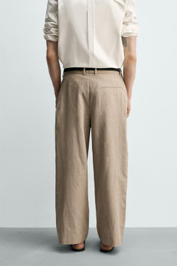 ZARA БРЮКИ RELAXED FIT ИЗО ЛЬНА И ХЛОПКА, РЫЖЕВАТО-КОРИЧНЕВЫЙ