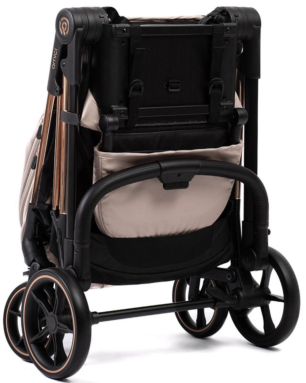 Прогулочная коляска Peppy Amici с автокреслом First Black Beige рама Gold