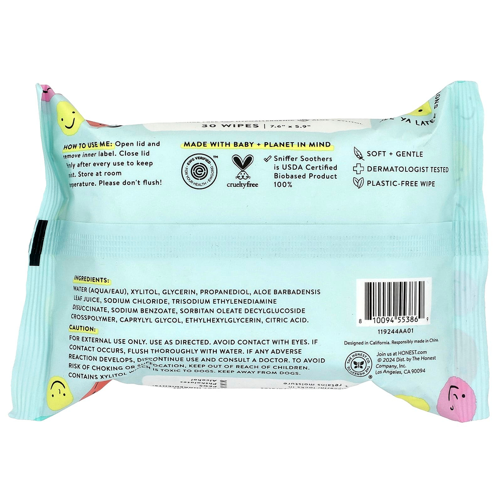The Honest Company, Sniffer, пустышки, без отдушек, 30 салфеток