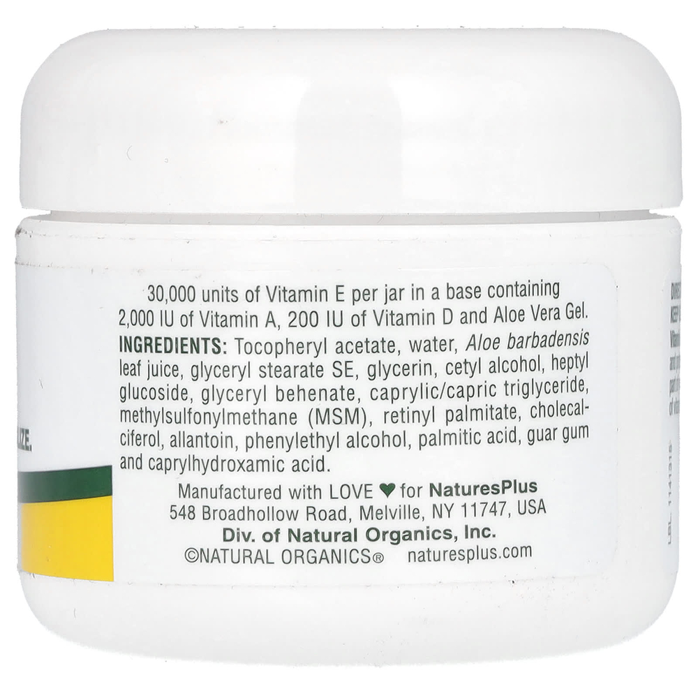 NaturesPlus, крем с витамином E, 30 000 МЕ, 63 г (2.2 унции)