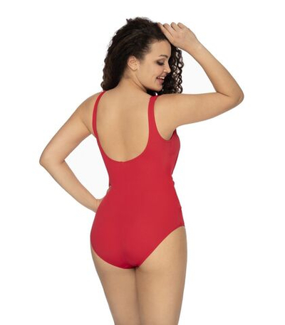 Стильный слитный купальник с драпировкой под грудью (Размер: 95B) (Цвет: красный)