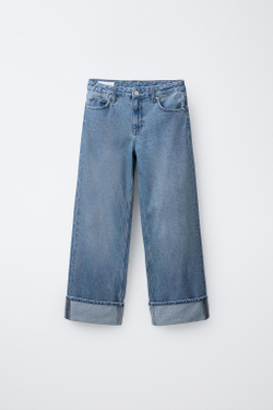 ZARA ДЖИНСЫ WIDE LEG С ОТВОРОТАМИ, СИНИЙ