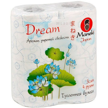 Бумага туалетная Maneki Dream 3 слоя, 4 рулона, утренняя свежесть, 23 м