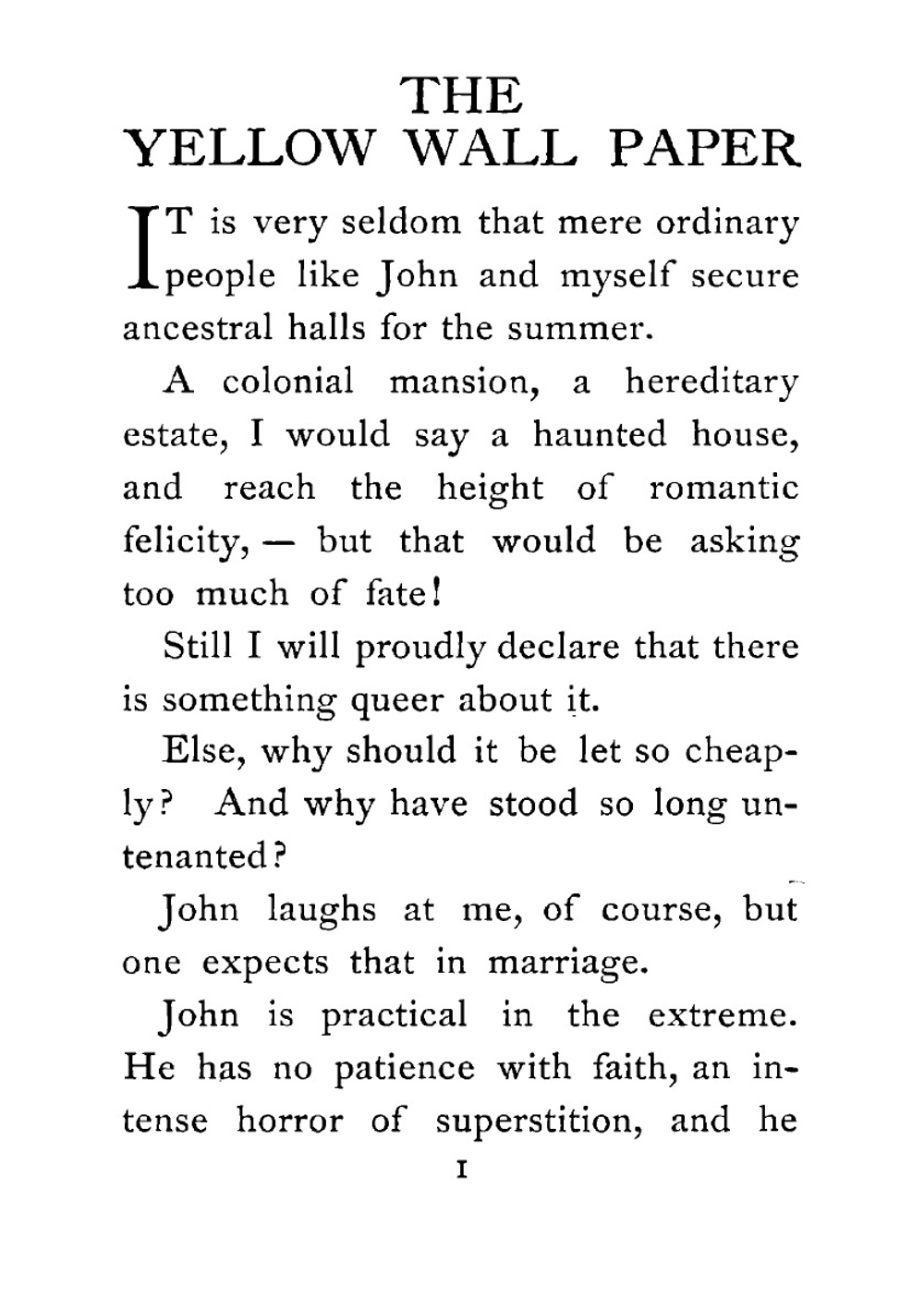 The Yellow Wall Paper | Charlotte Perkins Gilman