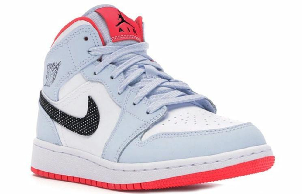 Кроссовки Jordan Air Jordan 1 Mid Half Blue Polka Dot Swoosh GS (Подростковая размерная сетка)