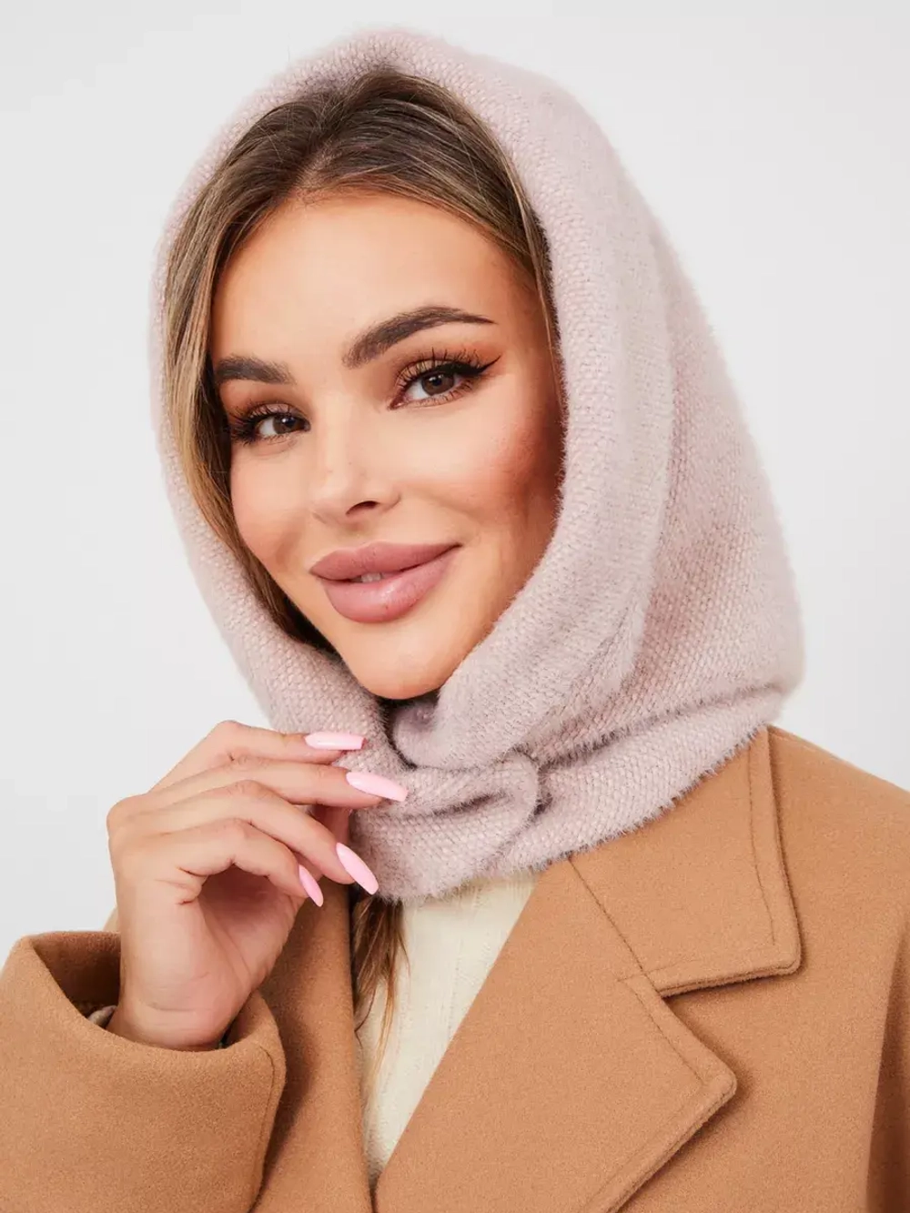 Капор зимний вязаный капюшон на флисе