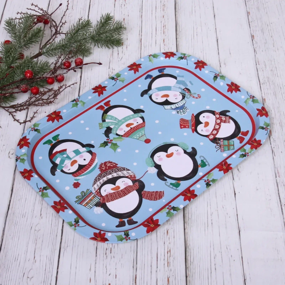 Поднос жестяной 40*28см «Веселые пингвины»