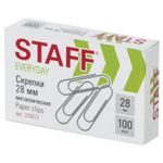 Скрепки STAFF "EVERYDAY", 28 мм, металлические, 100 шт., в картонной коробке, Россия, 220012