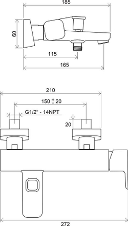 Смеситель для ванны Ravak 10° TD 022.00/150 X070065