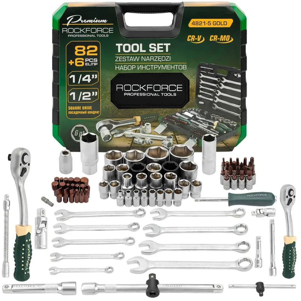 Набор инструментов 82+6пр. 1/4''1/2''6pt RockFORCE RF-4821-5 GOLD