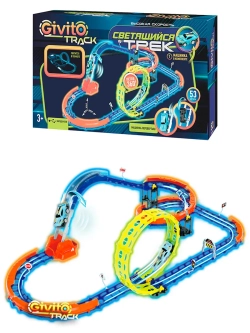 Светящийся автотрек с машинкой перевертышем неон петля (1 машинка) 53 детали