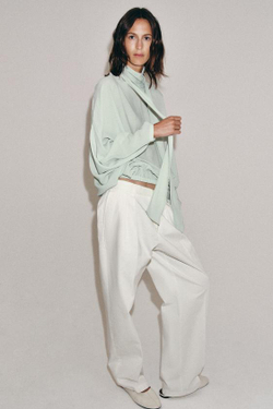 ZARA РУБАШКА С ЗАВЯЗКАМИ ZW COLLECTION, ЦВЕТ МОРСКОЙ ВОЛНЫ