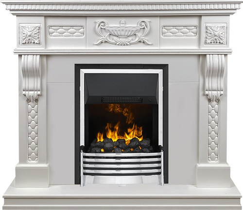 Каминокомплект Corsica - Матовый белый (Ширина 1100) с очагом Flagstaff