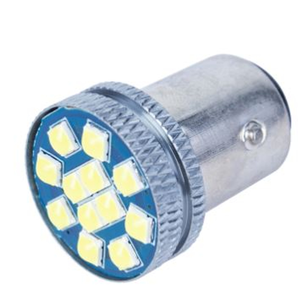 Светодиод 12-24V T25\5  12SMD 3030 белый FLS35 (BA15S) (2конт) (кт2бл) #10-60T25/5/FLS36/12SMD-2