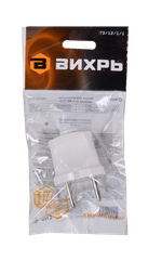 Вилка прямая б/з, белая 6А 250В Вихрь