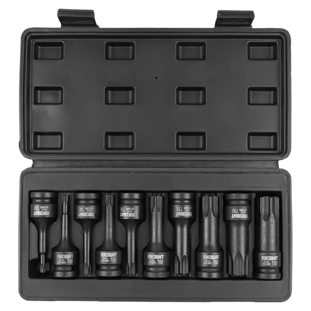 Набор головок-бит TORX ударных 10пр.,1/2''(T30, T40, T45, T50, T55, T60, T70, T80, T90, T100), в кейсе FORCEKRAFT FK-41013MPB