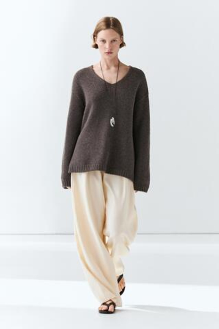 Massimo Dutti Свитер из 100% кашемира с V-образным вырезом, пестро-коричневый