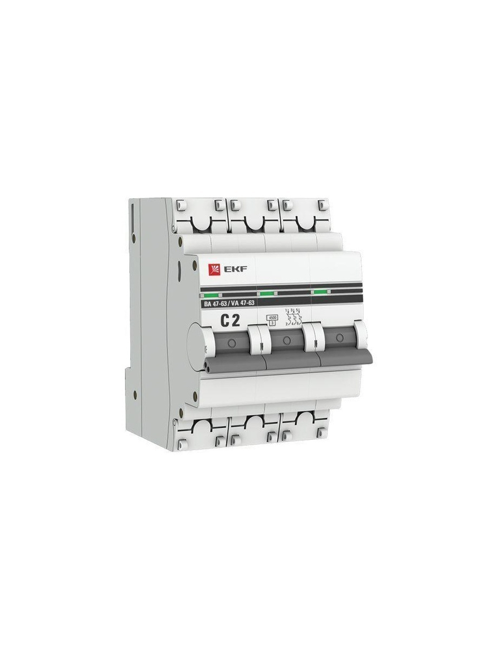 Выключатель автоматический модульный 3п C 2А 4.5кА ВА 47-63 PROxima EKF mcb4763-3-02C-pro