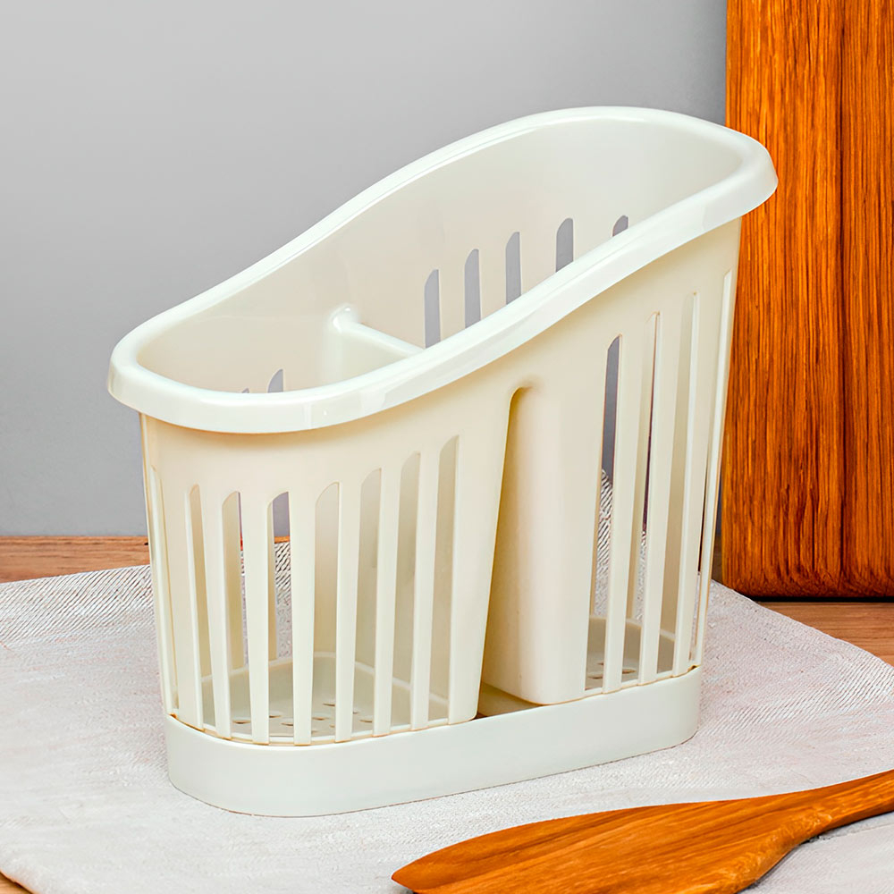 Сушилка для столовых приборов 2-х секционная, цвет белый ротанг