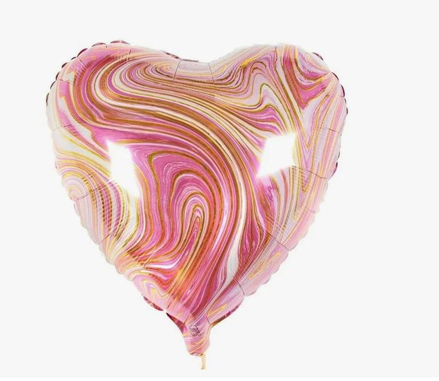 К Шар сердце 18"/46 см, Мрамор Золотая нить Розовый Агат (БГ-15)