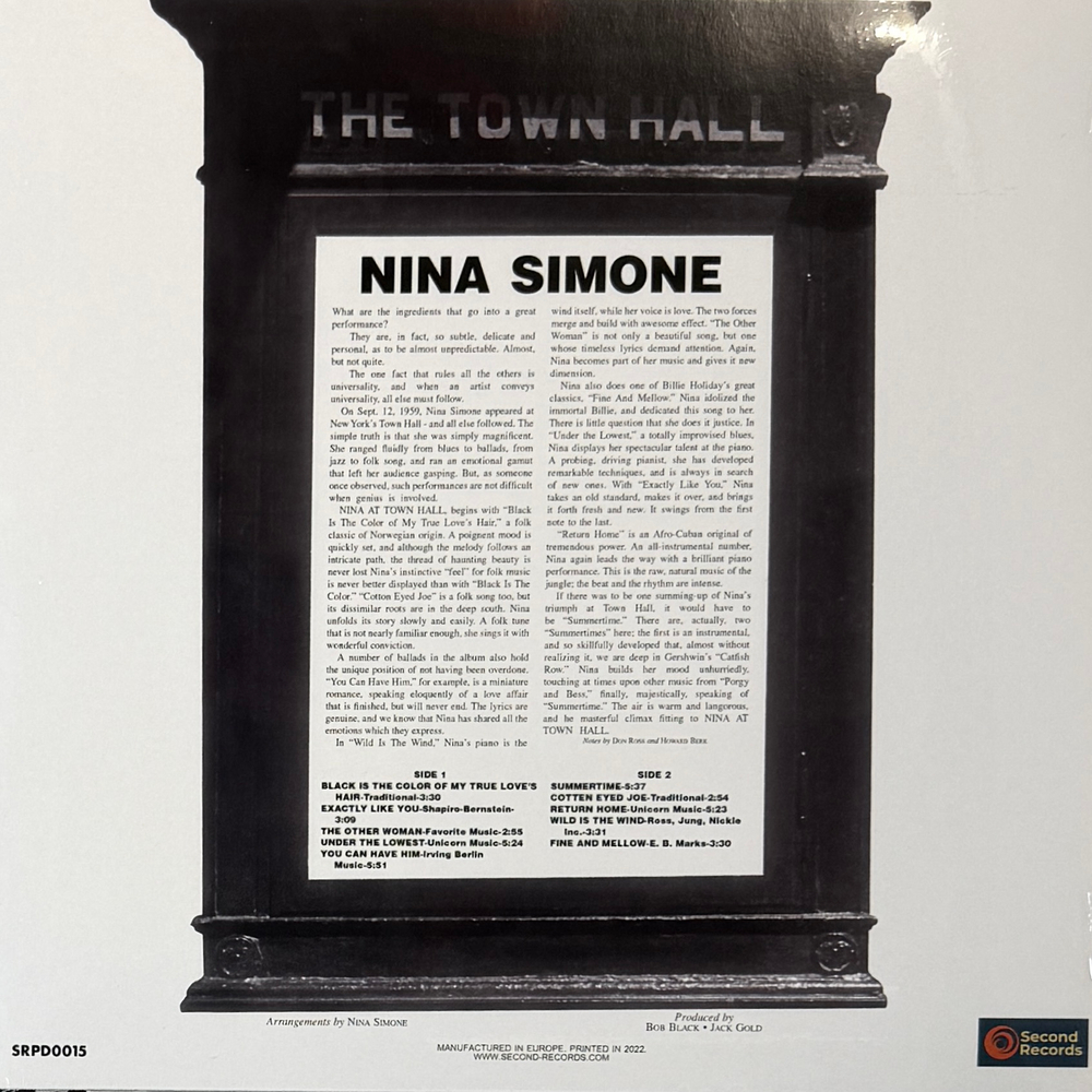 Nina Simone – Nina Simone At Town Hall (Европа 2022г.) Т