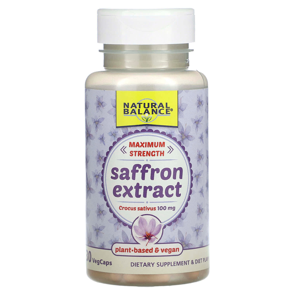 Natural Balance, Экстракт шафрана, максимальная эффективность, 100 мг, 30 растительных капсул