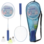 Бадминтон в наборе K-706, 3 предмета: 2 металлические ракетки 57 см,3 волана, чехол (цвет: голубой,розовый)