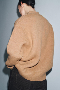 ZARA КАРДИГАН ОВЕРСАЙЗ ИЗ 95% ШЕРСТИ, ТЕМНЫЙ БЕЖЕВО-КОРИЧНЕВЫЙ