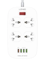 LDNIO cетевой фильтр с умной зарядкой, модель SC4407Q, 2 метра, 4 USB, тройник разветвитель с заземлением и выключателем, белый