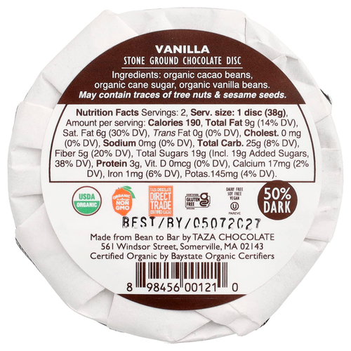 Taza Chocolate, Taza темный шоколад, со вкусом ванили, 2 плитки, 77 г (2,7 унции)