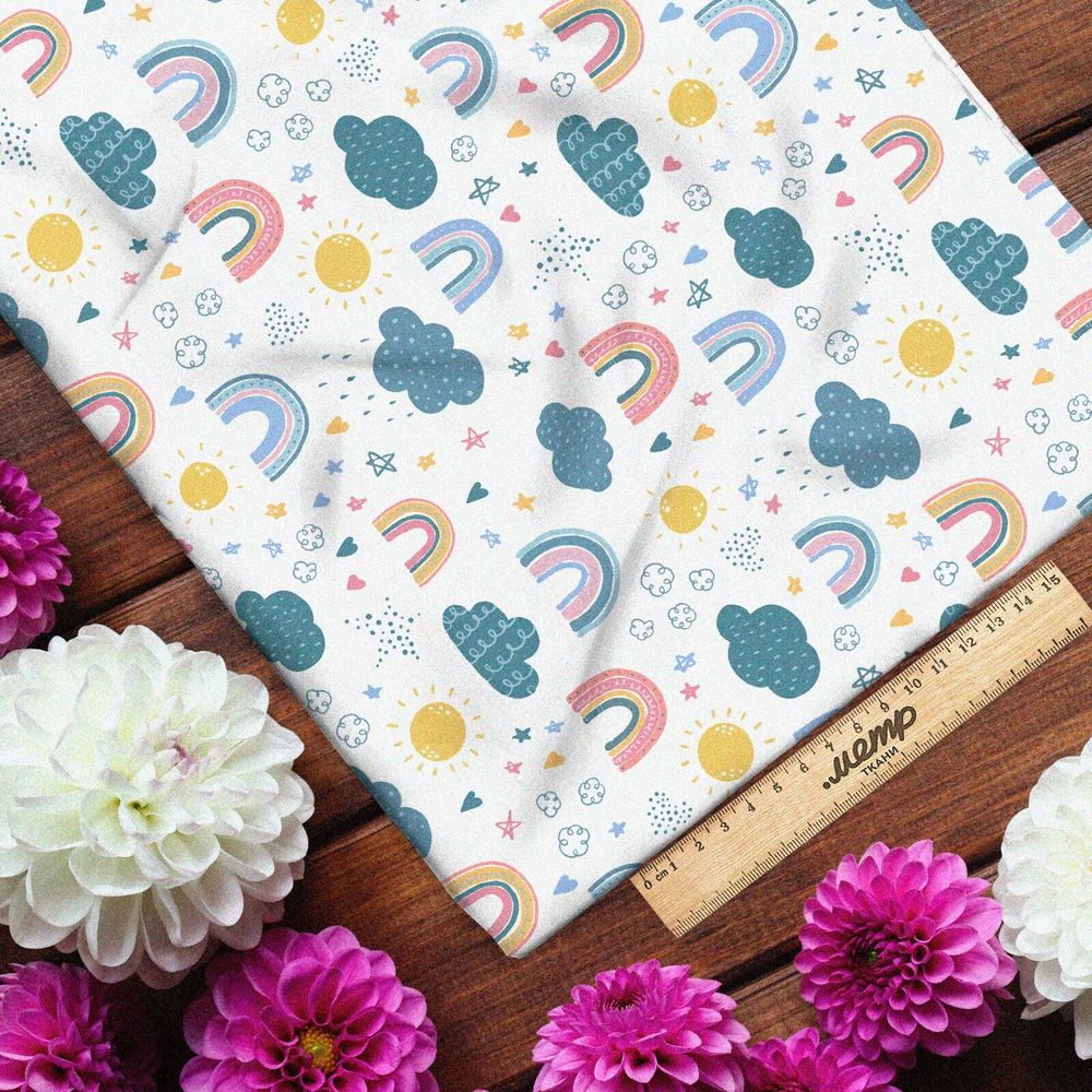 Ткань поплин детский принт с облачками