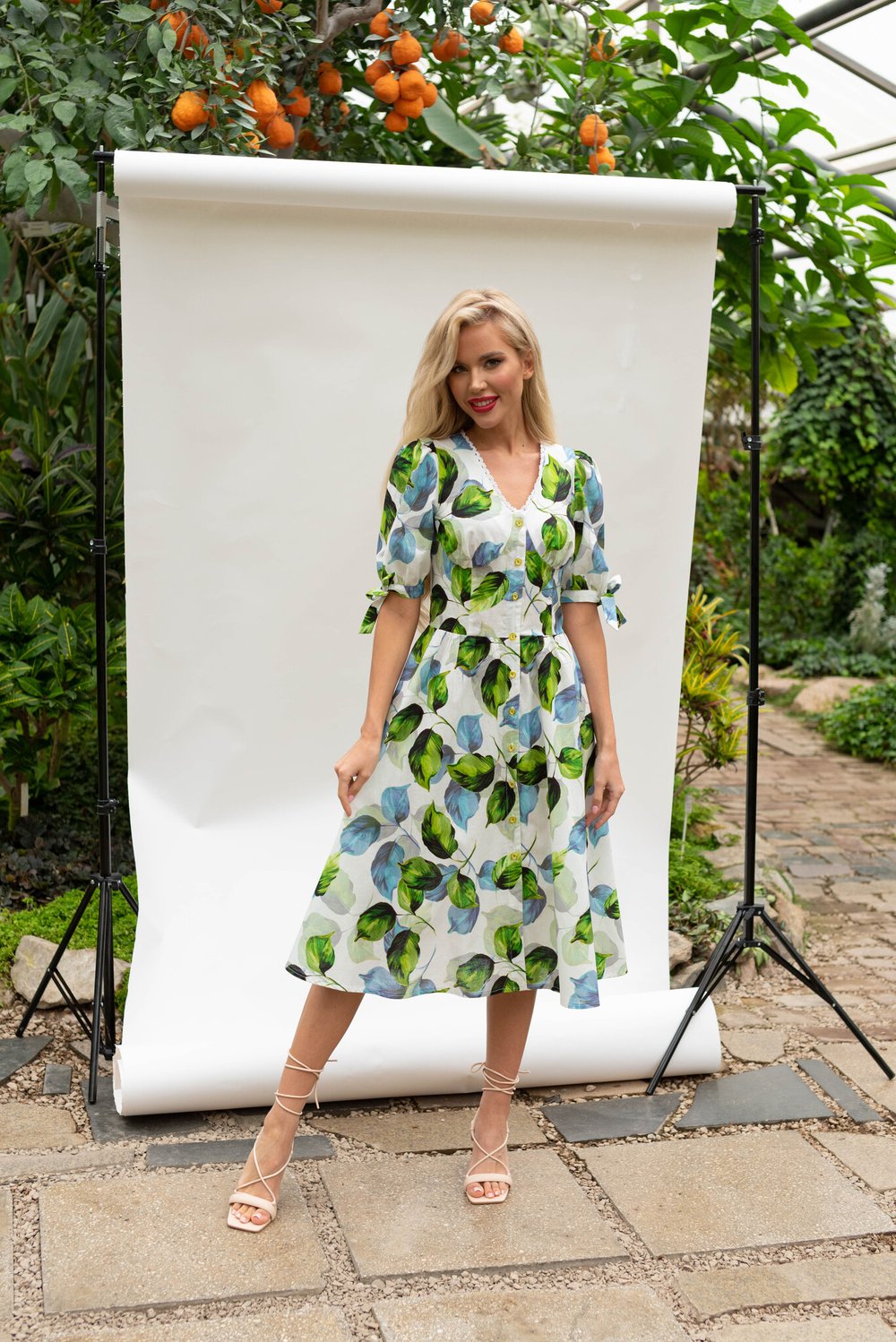 Платье бюстье с листьями изо льна