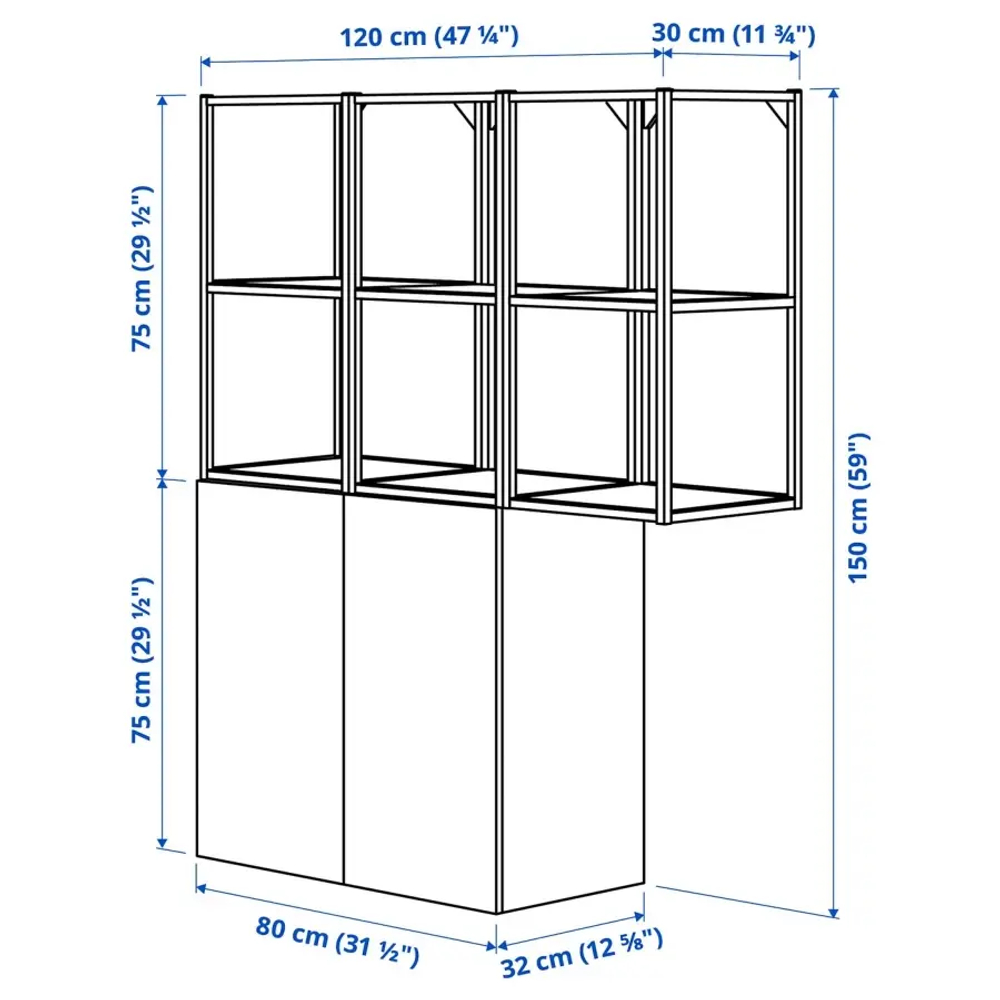 Комбинация для ванной - IKEA ENHET,  120x32x150 см, белый/антрацит, ЭНХЕТ ИКЕА